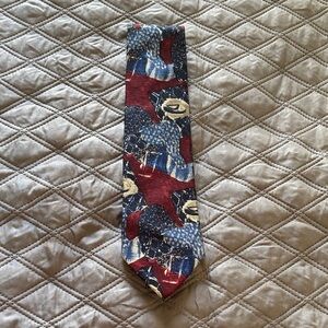 Vintage Ermenegildo Zegna Red Blue Tan Abstract Pattern Silk Tie Made in Italy